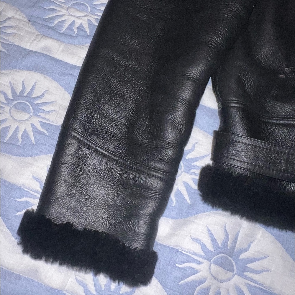 Real Leather & Shearling Biker Jacket - Picture 6 of 6